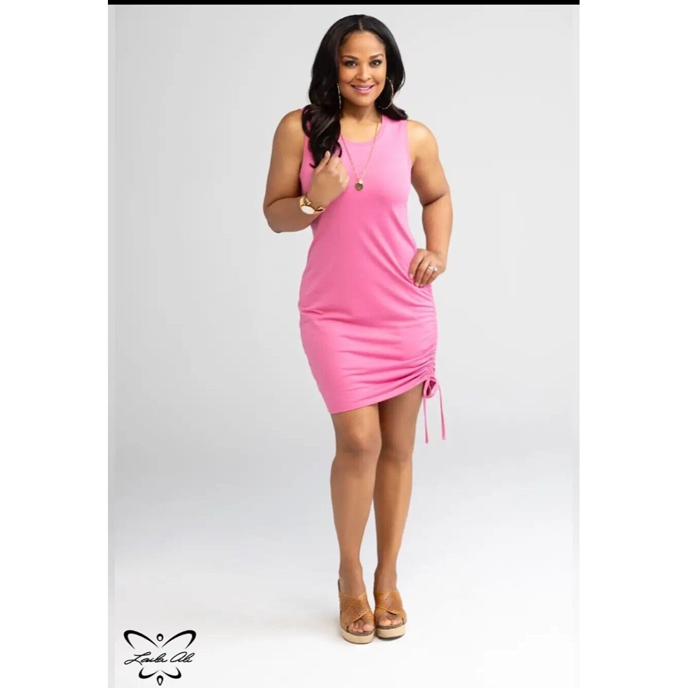 Nwt Laila Ali Adjustable Ruched Tank Dress Women's Rose Pink Size 1x